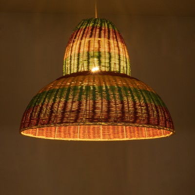 GloboStar® CABALLEROS 02058 Boho Επιτραπέζιο Φωτιστικό Μονόφωτο 1 x E27 AC220-240V IP20 - Φ70 x Υ60cm - Πράσινο με Κίτρινο και Μπεζ με Κόκκινο Ξύλινο Μπαμπού Πλέγμα Καμπάνα - 5 Χρόνια Εγγύηση Διακόσμηση - Φως - Χαλιά
