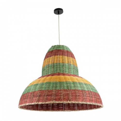GloboStar® CABALLEROS 02058 Boho Επιτραπέζιο Φωτιστικό Μονόφωτο 1 x E27 AC220-240V IP20 - Φ70 x Υ60cm - Πράσινο με Κίτρινο και Μπεζ με Κόκκινο Ξύλινο Μπαμπού Πλέγμα Καμπάνα - 5 Χρόνια Εγγύηση Διακόσμηση - Φως - Χαλιά