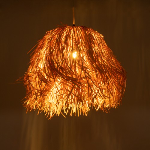 GloboStar® GUADELOUPE 02154 Boho Επιτραπέζιο Φωτιστικό Μονόφωτο 1 x E27 AC220-240V IP20 - Φ50 x Υ40cm - Καφέ Φυσική Ράφια Νήμα Πλέγμα Καμπάνα - 5 Χρόνια Εγγύηση Διακόσμηση - Φως - Χαλιά