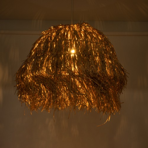 GloboStar® GUADELOUPE 02158 Boho Επιτραπέζιο Φωτιστικό Μονόφωτο 1 x E27 AC220-240V IP20 - Φ80 x Υ60cm - Καφέ Φυσική Ράφια Νήμα Πλέγμα Καμπάνα - 5 Χρόνια Εγγύηση Διακόσμηση - Φως - Χαλιά