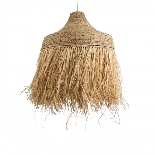 GloboStar® NEGRIL 02186 Boho Κρεμαστό Φωτιστικό Οροφής Μονόφωτο 1 x E27 AC220-240V IP20 - Φ80 x Υ120cm - Μπεζ Φυσική Ράφια Νήμα Πλέγμα Καμπάνα - 5 Χρόνια Εγγύηση Διακόσμηση - Φως - Χαλιά