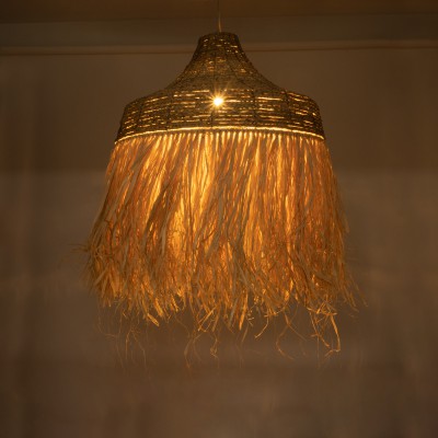 GloboStar® NEGRIL 02186 Boho Κρεμαστό Φωτιστικό Οροφής Μονόφωτο 1 x E27 AC220-240V IP20 - Φ80 x Υ120cm - Μπεζ Φυσική Ράφια Νήμα Πλέγμα Καμπάνα - 5 Χρόνια Εγγύηση Διακόσμηση - Φως - Χαλιά