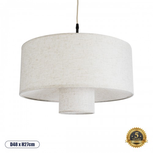 GloboStar® KATHMANDU 02226 Boho Κρεμαστό Φωτιστικό Οροφής Μονόφωτο 1 x E27 AC220-240V IP20 - Φ48 x Υ27cm - Λευκό Ύφασμα Καμπάνα - 5 Χρόνια Εγγύηση Διακόσμηση - Φως - Χαλιά