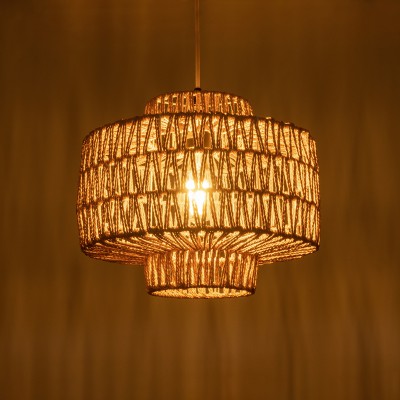 GloboStar® JENSON 00909 Vintage Κρεμαστό Φωτιστικό Οροφής Μονόφωτο 1 x E27 Πλέγμα με Ανοιχτό Καφέ Σχοινί Φ33 x Y35cm Διακόσμηση - Φωτισμός - Χαλιά
