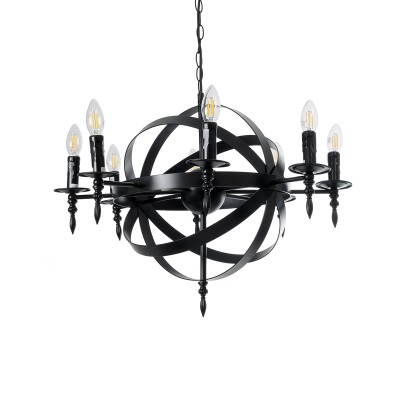 GLOBOSTAR® ESTELLE 01003 Vintage Κρεμαστό Φωτιστικό Οροφής με Ντουί 8 x E14 AC 220-240V IP20 - Μαύρο - Μ65 x Π65 x Y50cm