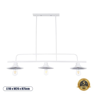 GLOBOSTAR® REGAL 01010 Vintage Φωτιστικό Οροφής με Ντουί 3 x E27 AC 220-240V IP20 - Λευκό - Μ110 x Π26 x Υ75cm GLOBOSTAR® REGAL 01010 Vintage Φωτιστικό Οροφής με Ντουί 3 x E27 AC 220-240V IP20 - Λευκό - Μ110 x Π26 x Υ75cm
