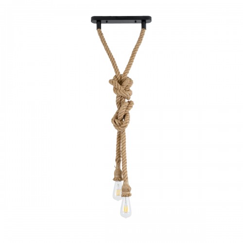 GloboStar® ROPE 01019 Vintage Industrial Κρεμαστό Φωτιστικό Οροφής Δίφωτο 2 x E27 με 2 μέτρα Μπεζ Σχοινί Φ3.5 x Y200cm Διακόσμηση - Φωτισμός - Χαλιά
