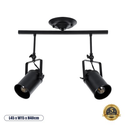 GLOBOSTAR® HOLLYWOOD 01154 Vintage Φωτιστικό Οροφής με Ντουί 2 x E27 AC 220-240V IP20 - Μαύρο - Μ45 x Π15 x Υ40cm