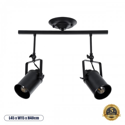 GloboStar® HOLLYWOOD 01154 Vintage Φωτιστικό Οροφής Δίφωτο Μαύρο Μεταλλικό Ράγα Μ44 x Π13 x Υ36cm Διακόσμηση - Φωτισμός - Χαλιά