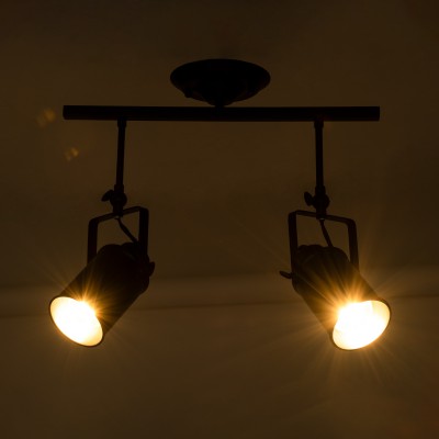 GloboStar® HOLLYWOOD 01154 Vintage Φωτιστικό Οροφής Δίφωτο Μαύρο Μεταλλικό Ράγα Μ44 x Π13 x Υ36cm Διακόσμηση - Φωτισμός - Χαλιά