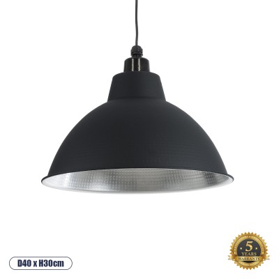GLOBOSTAR® LOUVE 01176 Vintage Κρεμαστό Φωτιστικό Οροφής με Ντουί 1 x E27 AC 220-240V IP20 - Μαύρο - Μ40 x Π40 x Υ30cm
