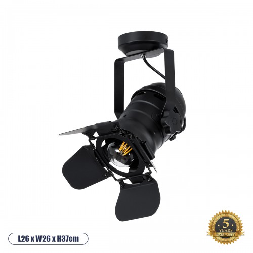 GloboStar® DETROIT 01372 Vintage Industrial Φωτιστικό Οροφής Μονόφωτο Μαύρο Μεταλλικό Μ23 x Π23 x Υ36cm Διακόσμηση - Φωτισμός - Χαλιά