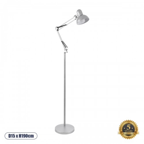GloboStar® AUDREY 01469 Vintage Φωτιστικό Δαπέδου Μονόφωτο 1 x E27 Ασημί Μεταλλικό D15 x H190cm Διακόσμηση - Φωτισμός - Χαλιά