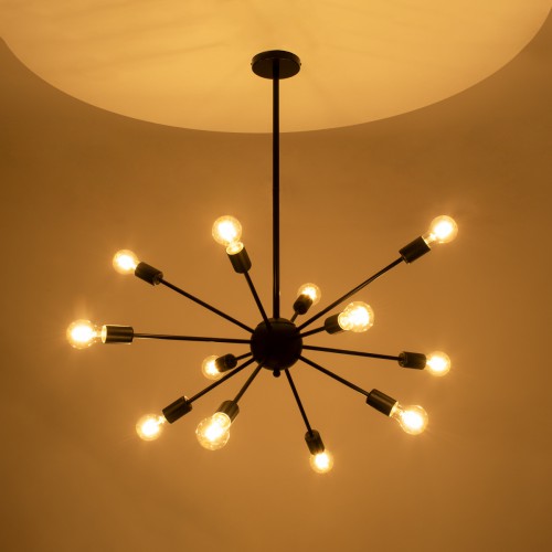 GloboStar® MILANO 01486 Μοντέρνο Industrial Φωτιστικό Οροφής Πολύφωτο 12 x E27 Μαύρο Μεταλλικό Φ80 x Y78cm Διακόσμηση - Φωτισμός - Χαλιά