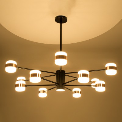 GloboStar® ORNATE 01553 Μοντέρνο Φωτιστικό Οροφής LED 104 Watt Πολύφωτο Μαύρο με Μπρονζέ και Χρυσές Λεπτομέρειες Μεταλλικό Λευκό Ημέρας 4500k Φ63 x Y36-45cm Διακόσμηση - Φωτισμός - Χαλιά