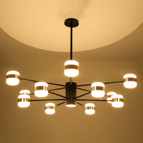 GloboStar® ORNATE 01553 Μοντέρνο Φωτιστικό Οροφής LED 104 Watt Πολύφωτο Μαύρο με Μπρονζέ και Χρυσές Λεπτομέρειες Μεταλλικό Λευκό Ημέρας 4500k Φ63 x Y36-45cm Διακόσμηση - Φωτισμός - Χαλιά