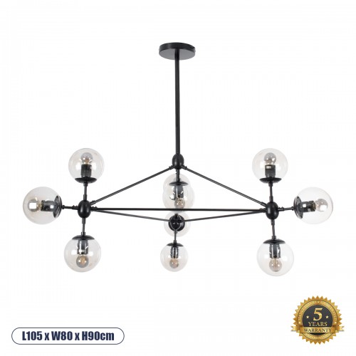 GloboStar® SENTINEL 01636 Μοντέρνο Industrial Κρεμαστό Φωτιστικό Οροφής Πολύφωτο 10 x E27 Μαύρο Μεταλλικό Πολυέλαιος με Μελί Γυαλί Φ110 x Υ82cm Διακόσμηση - Φωτισμός - Χαλιά