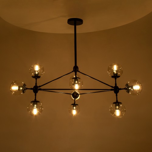 GloboStar® SENTINEL 01636 Μοντέρνο Industrial Κρεμαστό Φωτιστικό Οροφής Πολύφωτο 10 x E27 Μαύρο Μεταλλικό Πολυέλαιος με Μελί Γυαλί Φ110 x Υ82cm Διακόσμηση - Φωτισμός - Χαλιά