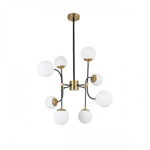 GloboStar® STARDUST 01649 Vintage Industrial Φωτιστικό Οροφής Πολύφωτο Μαύρο - Χρυσό Μεταλλικό Πολυέλαιος με Γυάλινες Μπάλες Λευκό Ματ Φ75 x Y100cm Διακόσμηση - Φωτισμός - Χαλιά