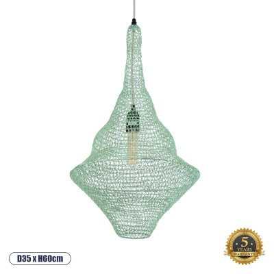 GLOBOSTAR® KENTUCKY 01873 Vintage Κρεμαστό Φωτιστικό Οροφής με Ντουί 1 x E27 AC 220-240V IP20 - Τιρκουάζ - Μ35 x Π35 x Υ60cm