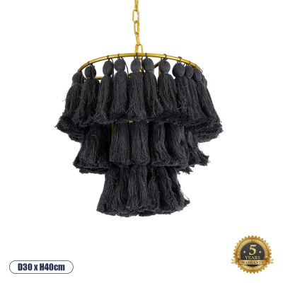 GLOBOSTAR® MISSOULA 02087 Boho Κρεμαστό Φωτιστικό Οροφής με Ντουί 1 x E27 AC 220-240V IP20 - Μαύρο & Χρυσό - Μ30 x Π30 x Υ40cm