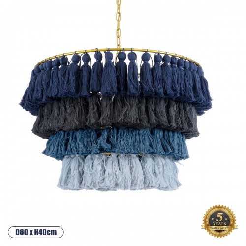 GloboStar® MISSOULA 02089 Boho Κρεμαστό Φωτιστικό Οροφής Μονόφωτο 1 x E27 AC220-240V IP20 - Φ60 x Υ40cm - Μπλε Σκούρο με Μαύρο και Μπλε με Μπλε Ανοιχτό Λεπτό Νήμα Βαμβακερό και Χρυσό Μεταλλικό Πλέγμα - 5 Χρόνια Εγγύηση Διακόσμηση - Φως - Χαλιά GloboStar® MISSOULA 02089 Boho Κρεμαστό Φωτιστικό Οροφής Μονόφωτο 1 x E27 AC220-240V IP20 - Φ60 x Υ40cm - Μπλε Σκούρο με Μαύρο και Μπλε με Μπλε Ανοιχτό Λεπτό Νήμα Βαμβακερό και Χρυσό Μεταλλικό Πλέγμα - 5 Χρόνια Εγγύηση Διακόσμηση - Φως - Χαλιά