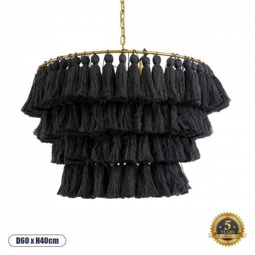 GloboStar® MISSOULA 02091 Boho Κρεμαστό Φωτιστικό Οροφής Μονόφωτο 1 x E27 AC220-240V IP20 - Φ60 x Υ40cm - Μαύρο Λεπτό Νήμα Βαμβακερό και Χρυσό Μεταλλικό Πλέγμα - 5 Χρόνια Εγγύηση Διακόσμηση - Φως - Χαλιά GloboStar® MISSOULA 02091 Boho Κρεμαστό Φωτιστικό Οροφής Μονόφωτο 1 x E27 AC220-240V IP20 - Φ60 x Υ40cm - Μαύρο Λεπτό Νήμα Βαμβακερό και Χρυσό Μεταλλικό Πλέγμα - 5 Χρόνια Εγγύηση Διακόσμηση - Φως - Χαλιά