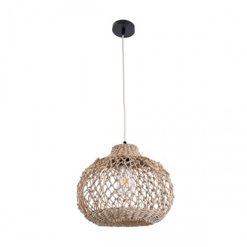 GloboStar® ECUADOR 02115 Boho Κρεμαστό Φωτιστικό Οροφής Μονόφωτο 1 x E27 AC220-240V IP20 - Φ35 x Υ28cm - Μπεζ Seagrass - Φύκι Πλέγμα Καμπάνα - 5 Χρόνια Εγγύηση Διακόσμηση - Φως - Χαλιά