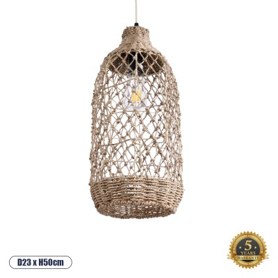 GLOBOSTAR® ECUADOR 02116 Boho Κρεμαστό Φωτιστικό Οροφής με Ντουί 1 x E27 AC 220-240V IP20 - Μπεζ - Μ23 x Π23 x Υ50cm