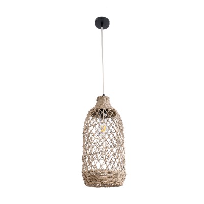 GloboStar® NIMBLIN 02116 Boho Κρεμαστό Φωτιστικό Οροφής Μονόφωτο 1 x E27 AC220-240V IP20 - Φ23 x Υ50cm - Μπεζ Seagrass - Φύκι Πλέγμα Καμπάνα - 5 Χρόνια Εγγύηση Διακόσμηση - Φως - Χαλιά