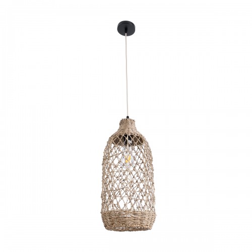 GloboStar® NIMBLIN 02116 Boho Κρεμαστό Φωτιστικό Οροφής Μονόφωτο 1 x E27 AC220-240V IP20 - Φ23 x Υ50cm - Μπεζ Seagrass - Φύκι Πλέγμα Καμπάνα - 5 Χρόνια Εγγύηση Διακόσμηση - Φως - Χαλιά