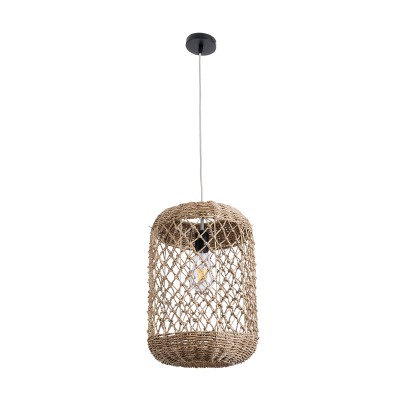 GloboStar® NIMBLIN 02117 Boho Κρεμαστό Φωτιστικό Οροφής Μονόφωτο 1 x E27 AC220-240V IP20 - Φ28 x Υ40cm - Μπεζ Seagrass - Φύκι Πλέγμα - 5 Χρόνια Εγγύηση Διακόσμηση - Φως - Χαλιά