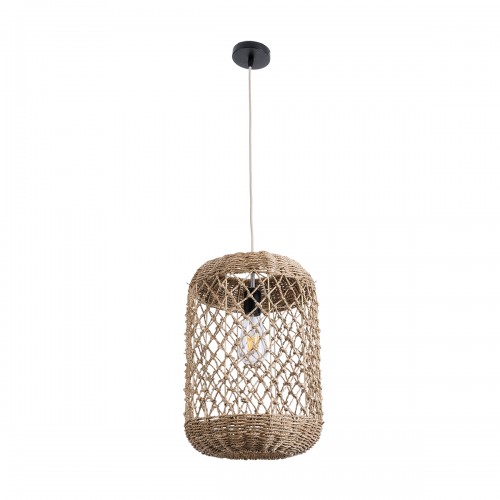 GloboStar® NIMBLIN 02117 Boho Κρεμαστό Φωτιστικό Οροφής Μονόφωτο 1 x E27 AC220-240V IP20 - Φ28 x Υ40cm - Μπεζ Seagrass - Φύκι Πλέγμα - 5 Χρόνια Εγγύηση Διακόσμηση - Φως - Χαλιά