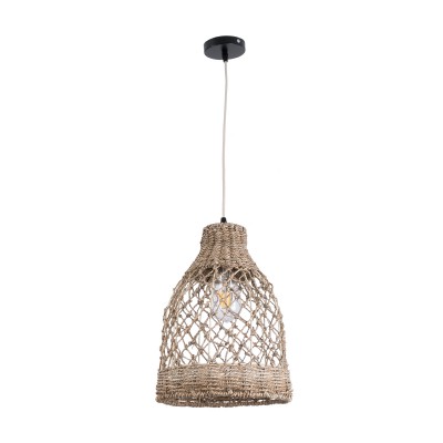 GloboStar® NIMBLIN 02118 Boho Κρεμαστό Φωτιστικό Οροφής Μονόφωτο 1 x E27 AC220-240V IP20 - Φ25 x Υ35cm - Μπεζ Seagrass - Φύκι Πλέγμα Καμπάνα - 5 Χρόνια Εγγύηση Διακόσμηση - Φως - Χαλιά