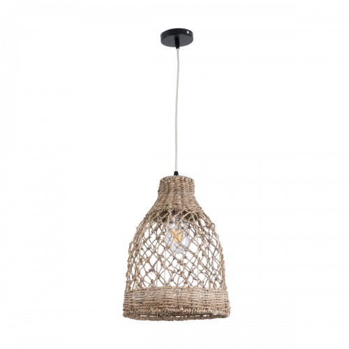 GloboStar® NIMBLIN 02118 Boho Κρεμαστό Φωτιστικό Οροφής Μονόφωτο 1 x E27 AC220-240V IP20 - Φ25 x Υ35cm - Μπεζ Seagrass - Φύκι Πλέγμα Καμπάνα - 5 Χρόνια Εγγύηση Διακόσμηση - Φως - Χαλιά