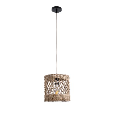 GloboStar® NIMBLIN 02120 Boho Κρεμαστό Φωτιστικό Οροφής Μονόφωτο 1 x E27 AC220-240V IP20 - Φ20 x Υ20cm - Μπεζ Seagrass - Φύκι Πλέγμα - 5 Χρόνια Εγγύηση Διακόσμηση - Φως - Χαλιά