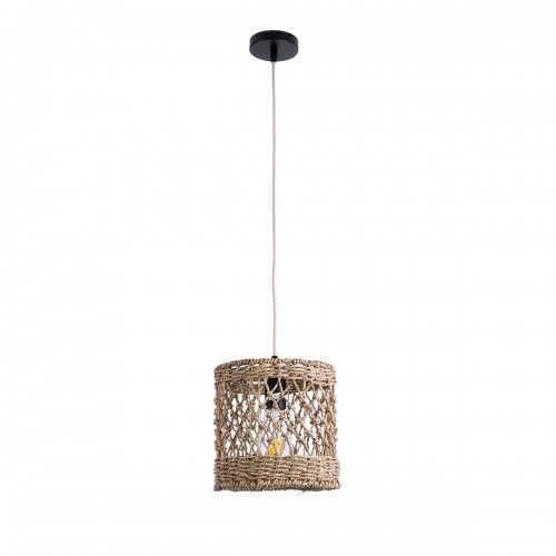 GloboStar® NIMBLIN 02120 Boho Κρεμαστό Φωτιστικό Οροφής Μονόφωτο 1 x E27 AC220-240V IP20 - Φ20 x Υ20cm - Μπεζ Seagrass - Φύκι Πλέγμα - 5 Χρόνια Εγγύηση Διακόσμηση - Φως - Χαλιά