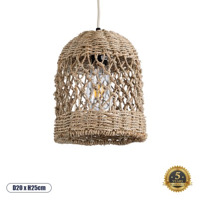 GLOBOSTAR® ECUADOR 02121 Boho Κρεμαστό Φωτιστικό Οροφής με Ντουί 1 x E27 AC 220-240V IP20 - Μπεζ - Μ20 x Π20 x Υ25cm