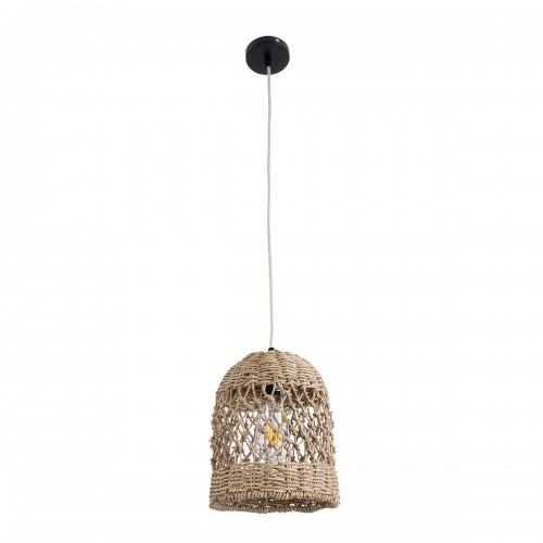 GloboStar® ECUADOR 02121 Boho Κρεμαστό Φωτιστικό Οροφής Μονόφωτο 1 x E27 AC220-240V IP20 - Φ20 x Υ25cm - Μπεζ Seagrass - Φύκι Πλέγμα Καμπάνα - 5 Χρόνια Εγγύηση Διακόσμηση - Φως - Χαλιά