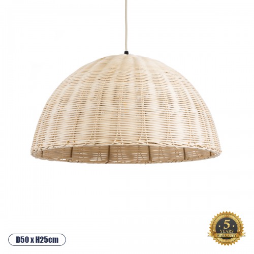 GloboStar® MONTANA 02378 Boho Κρεμαστό Φωτιστικό Οροφής Μονόφωτο 1 x E27 AC220-240V IP20 - Φ50 x Υ25cm - Μπεζ Μπαμπού Πλέγμα Καμπάνα - 5 Χρόνια Εγγύηση Διακόσμηση - Φως - Χαλιά