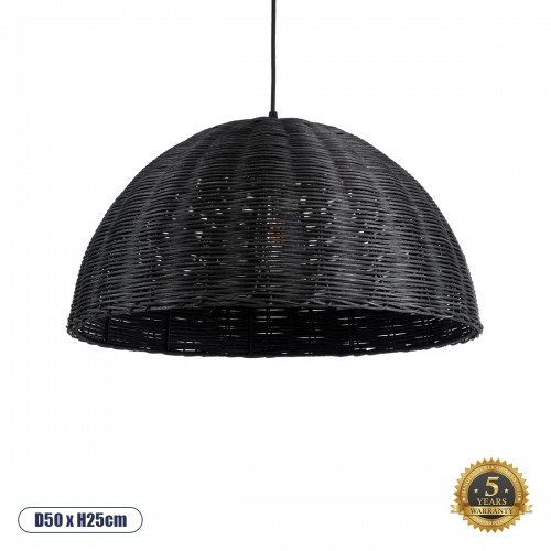 GloboStar® MONTANA 02383 Boho Κρεμαστό Φωτιστικό Οροφής Μονόφωτο 1 x E27 AC220-240V IP20 - Φ50 x Υ25cm - Μαύρο Μπαμπού Πλέγμα Καμπάνα - 5 Χρόνια Εγγύηση Διακόσμηση - Φως - Χαλιά