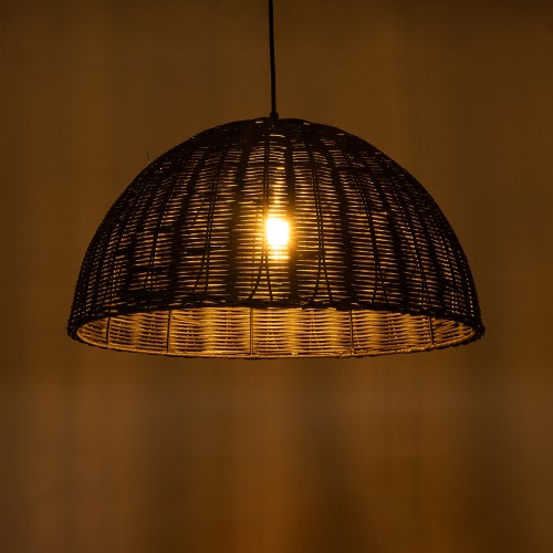 GloboStar® MONTANA 02383 Boho Κρεμαστό Φωτιστικό Οροφής Μονόφωτο 1 x E27 AC220-240V IP20 - Φ50 x Υ25cm - Μαύρο Μπαμπού Πλέγμα Καμπάνα - 5 Χρόνια Εγγύηση Διακόσμηση - Φως - Χαλιά