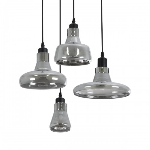 GloboStar® FEMINE 01011 SET 4 Μοντέρνα Κρεμαστά Φωτιστικά Οροφής Ποολύφωτο 4 x E27 Γυάλινα Φιμέ Χρωμίου Μονόφωτα Καμπάνα Διακόσμηση - Φωτισμός - Χαλιά
