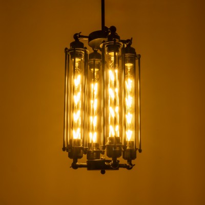 GloboStar® TUBING 01013 Vintage Industrial Κρεμαστό Φωτιστικό Οροφής Πολύφωτο Μαύρο Μεταλλικό Πλέγμα  Φ27 x Y47cm Διακόσμηση - Φωτισμός - Χαλιά