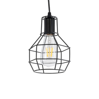 GLOBOSTAR® CAGE 01017 Vintage Κρεμαστό Φωτιστικό Οροφής με Ντουί 1 x E27 AC 220-240V IP20 - Μαύρο - Μ15 x Π15 x Υ20cm