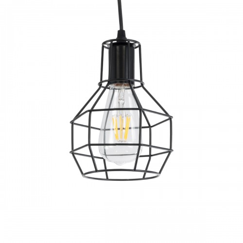 GloboStar® CAGE BLACK 01017 Vintage Industrial Κρεμαστό Φωτιστικό Οροφής Μονόφωτο Μαύρο Μεταλλικό Πλέγμα Φ15 x Y20cm Διακόσμηση - Φωτισμός - Χαλιά