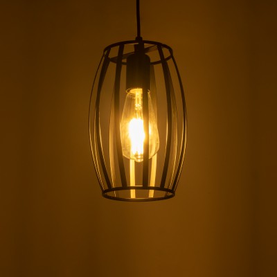 GloboStar® ZEBRA 01062 Vintage Industrial Κρεμαστό Φωτιστικό Οροφής Μονόφωτο Μαύρο Μεταλλικό Πλέγμα Φ15 x Y24cm Διακόσμηση - Φωτισμός - Χαλιά
