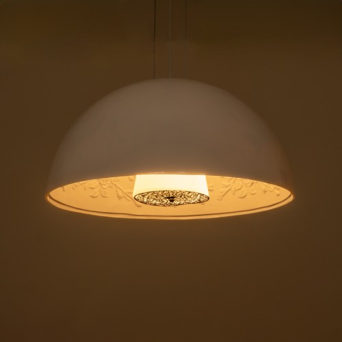 GloboStar® SERENIA WHITE 01152 Μοντέρνο Κρεμαστό Φωτιστικό Οροφής Μονόφωτο Λευκό Γύψινο Καμπάνα Φ40 x 19cm Διακόσμηση - Φωτισμός - Χαλιά