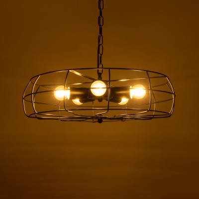 GloboStar® HELIX 01164 Vintage Industrial Κρεμαστό Φωτιστικό Οροφής Πολύφωτο Μαύρο Μεταλλικό Πλέγμα Φ46 x Y13cm Διακόσμηση - Φωτισμός - Χαλιά