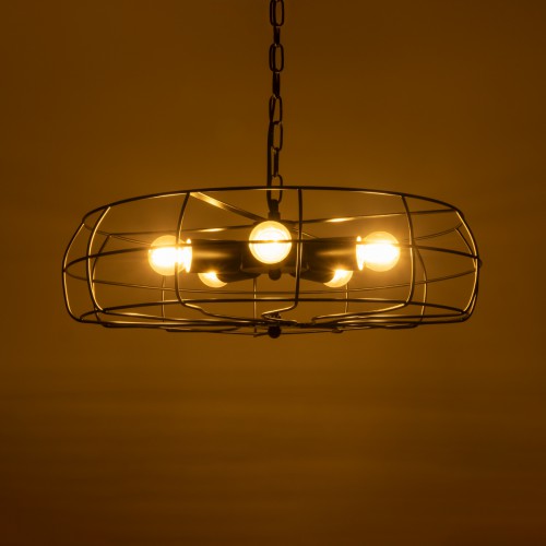 GloboStar® HELIX 01164 Vintage Industrial Κρεμαστό Φωτιστικό Οροφής Πολύφωτο Μαύρο Μεταλλικό Πλέγμα Φ46 x Y13cm Διακόσμηση - Φωτισμός - Χαλιά